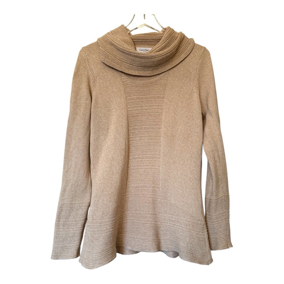 Women's Calvin Klein Beige Cowl Neck Sweater Tunic Size Medium M - Picture 2 of 9